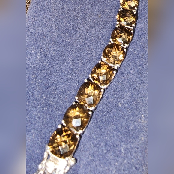 Affinity Gems Cushion Cut Gemstone Bold Tennis Bracelet Sterling Smokey Quartz - Picture 2 of 5